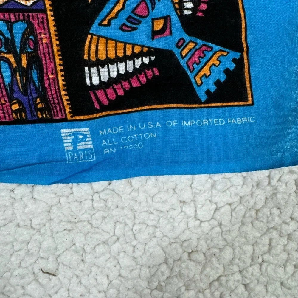 Vtg Bandana Aztec Southwestern Tribal 20 x 19.5 Handkerchief teal USA RN 13960